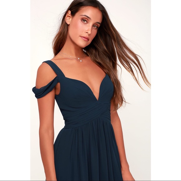 NWT Lulu’s Ocean of Elegance Navy Blue Maxi Dress - Picture 4 of 5